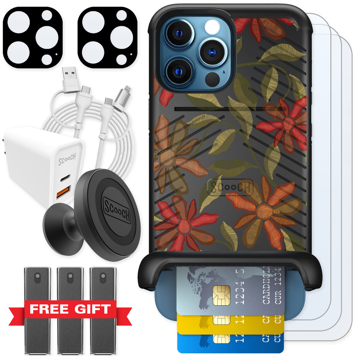Scooch Wingmate Floral Tapestry for iPhone 12 Pro — Ultimate Bundle
