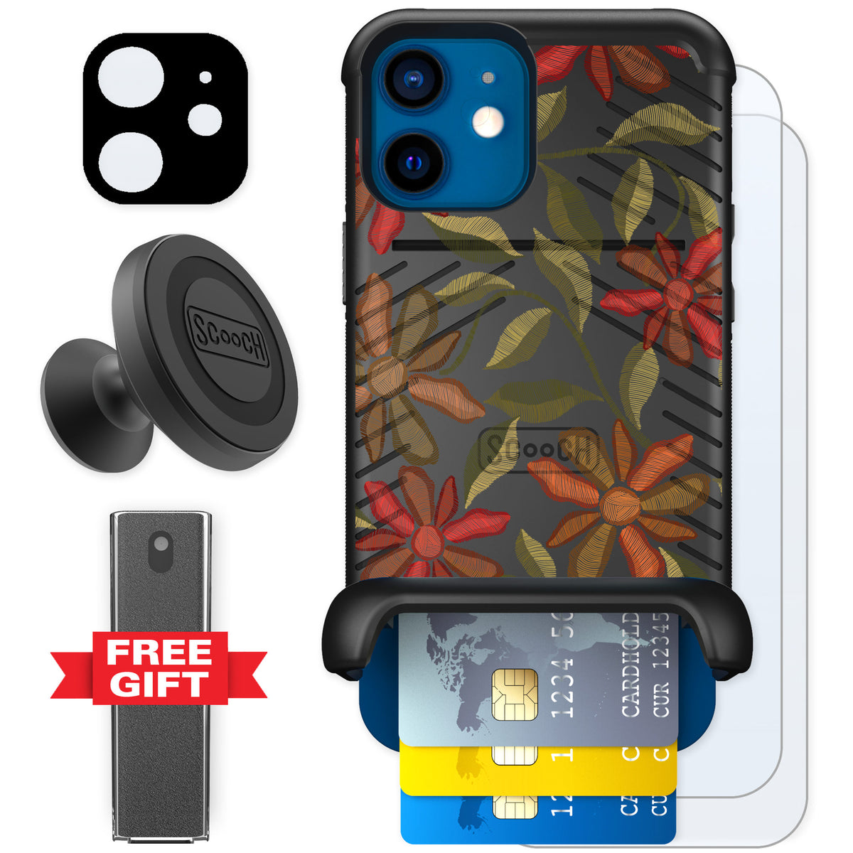 Scooch Wingmate Floral Tapestry for iPhone 12 — Defender Bundle