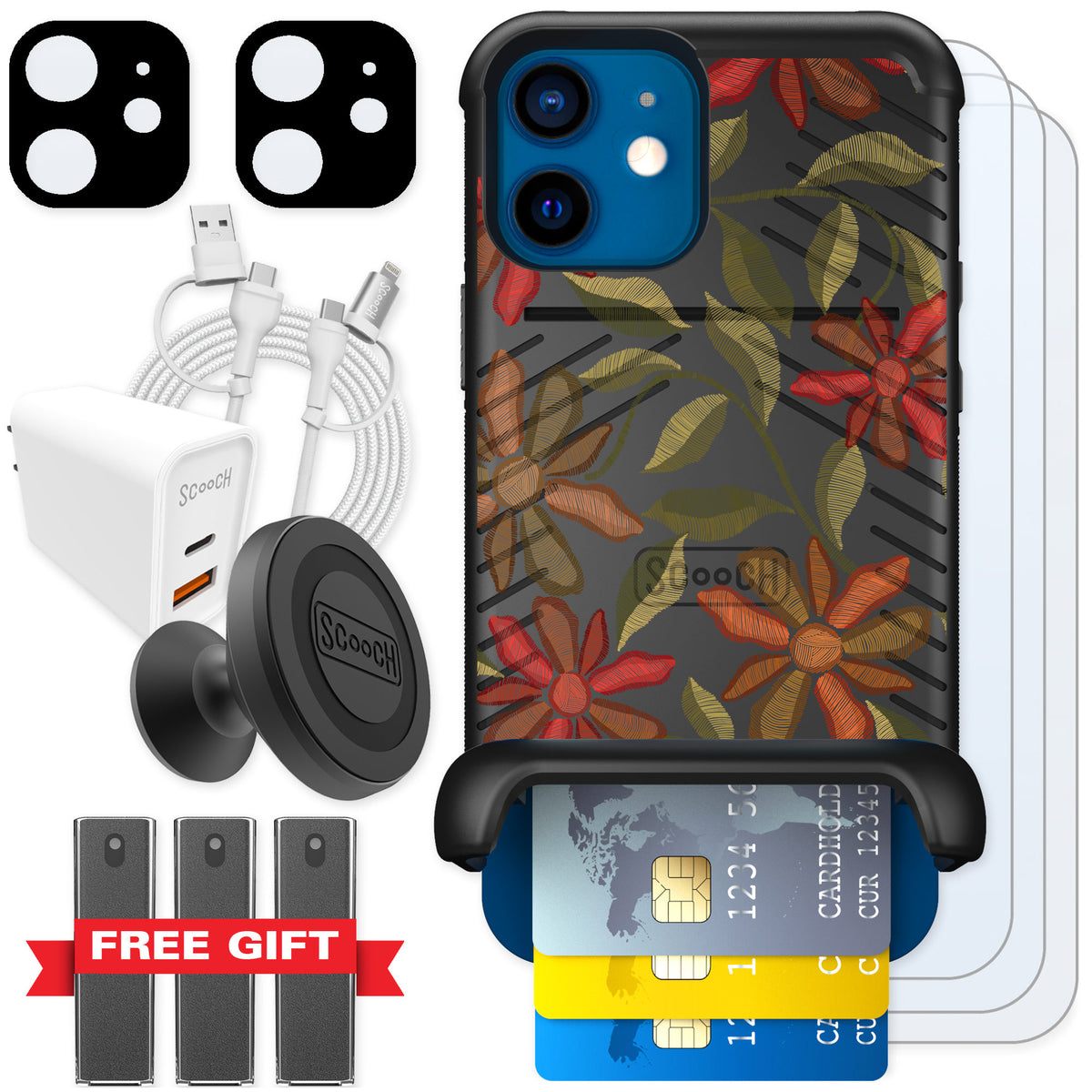 Scooch Wingmate Floral Tapestry for iPhone 12 — Ultimate Bundle