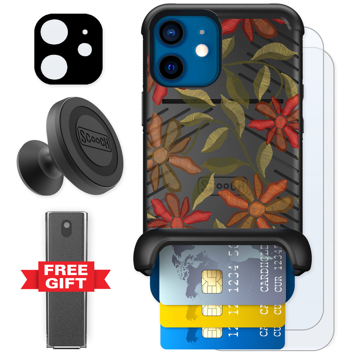 Scooch Wingmate Floral Tapestry for iPhone 12 mini — Defender Bundle