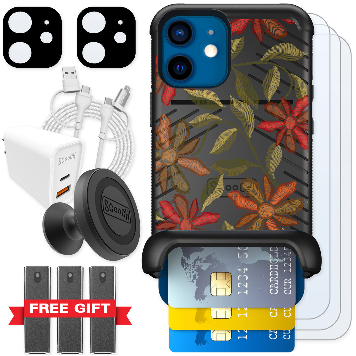 Scooch Wingmate Floral Tapestry for iPhone 12 mini — Ultimate Bundle
