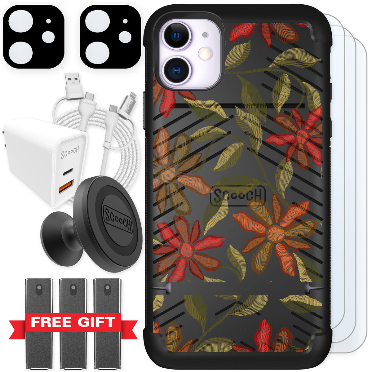 Scooch Wingmate Floral Tapestry for iPhone 11 — Ultimate Bundle