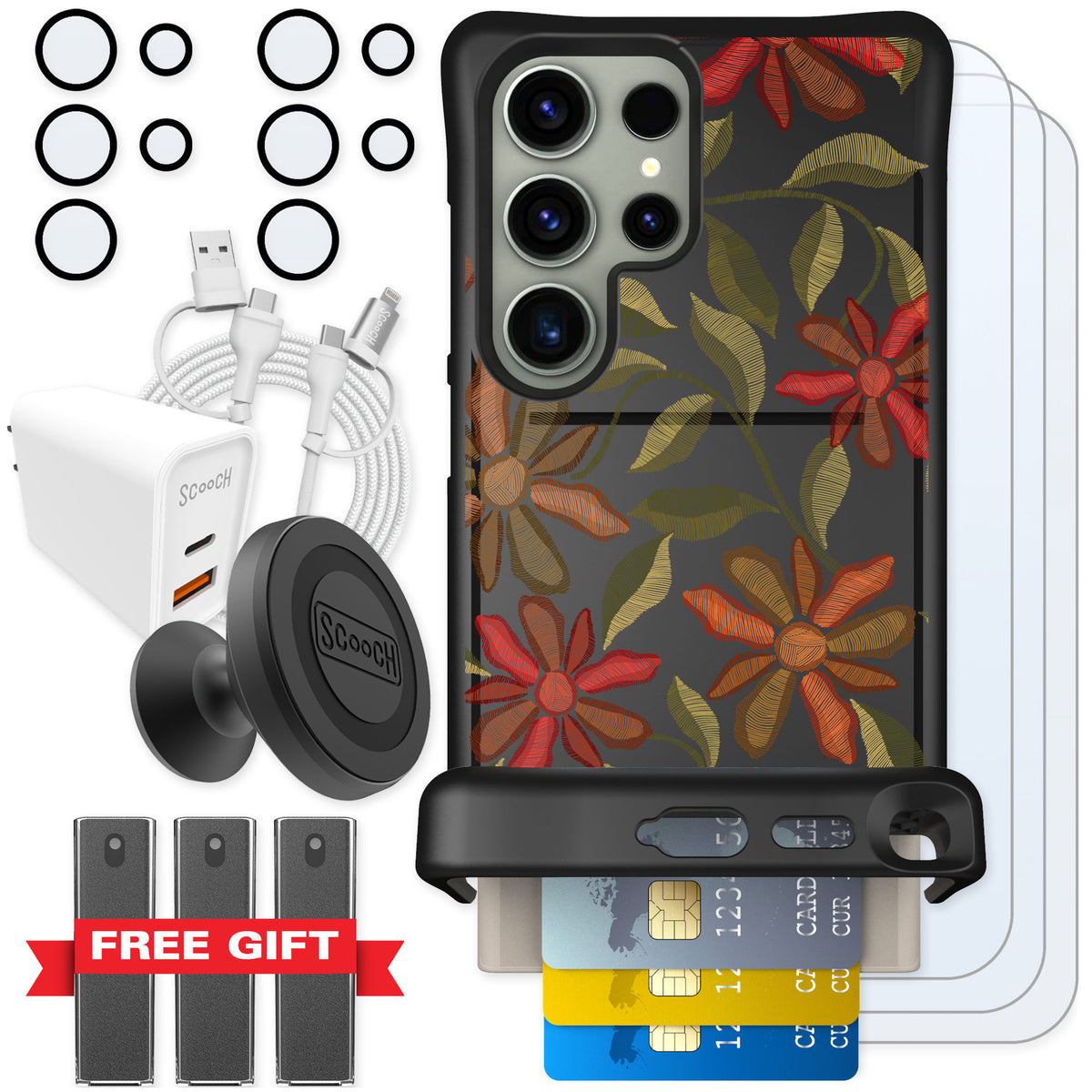 Scooch Wingmate Floral Tapestry for Galaxy S24 Ultra — Ultimate Bundle