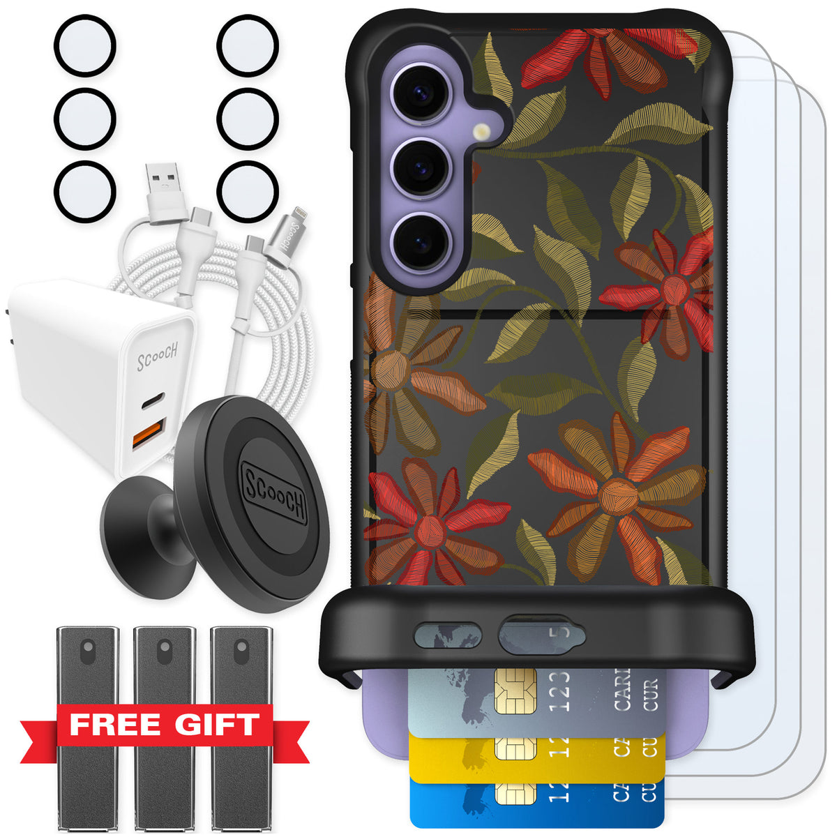 Scooch Wingmate Floral Tapestry for Galaxy S24+ — Ultimate Bundle