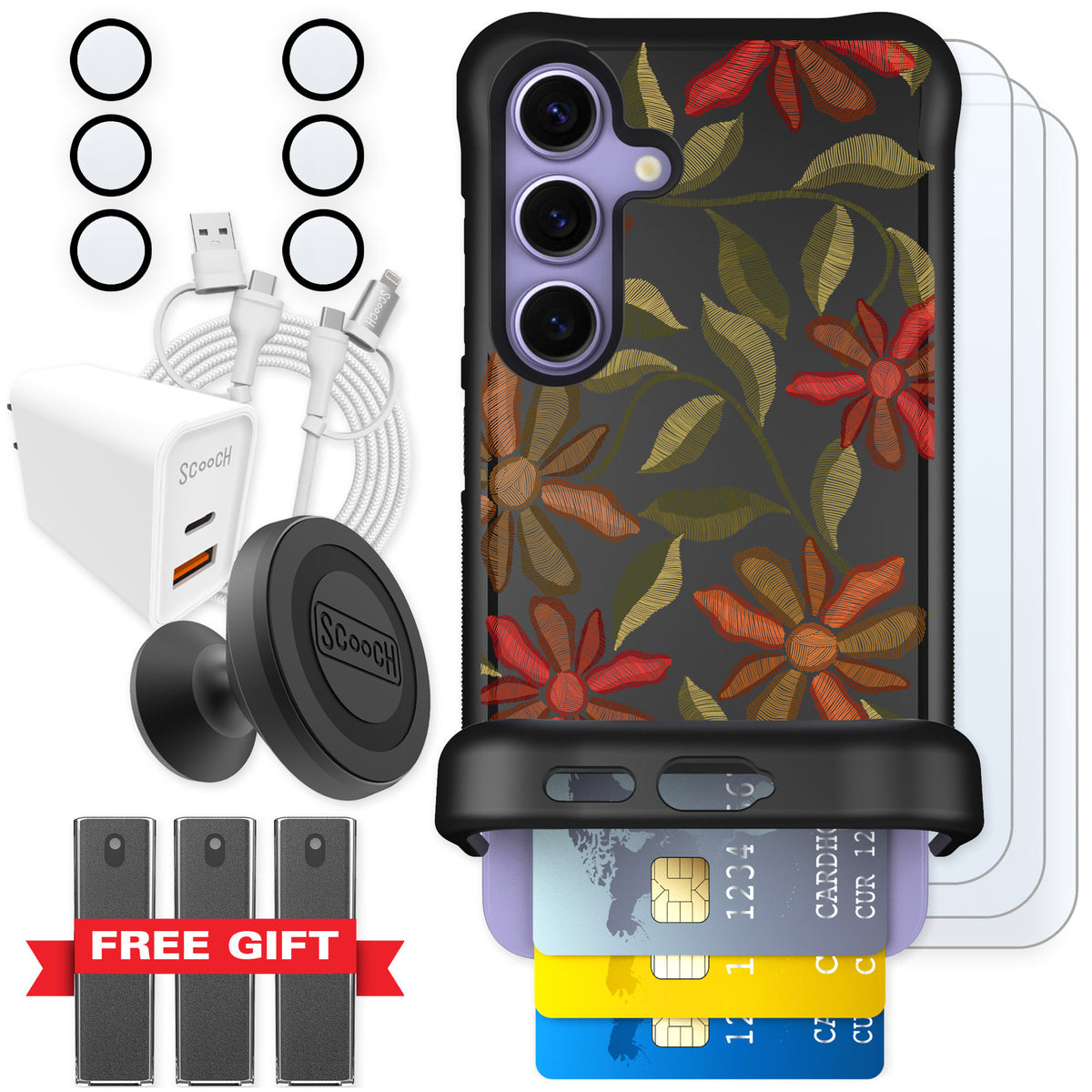 Scooch Wingmate Floral Tapestry for Galaxy S24 — Ultimate Bundle