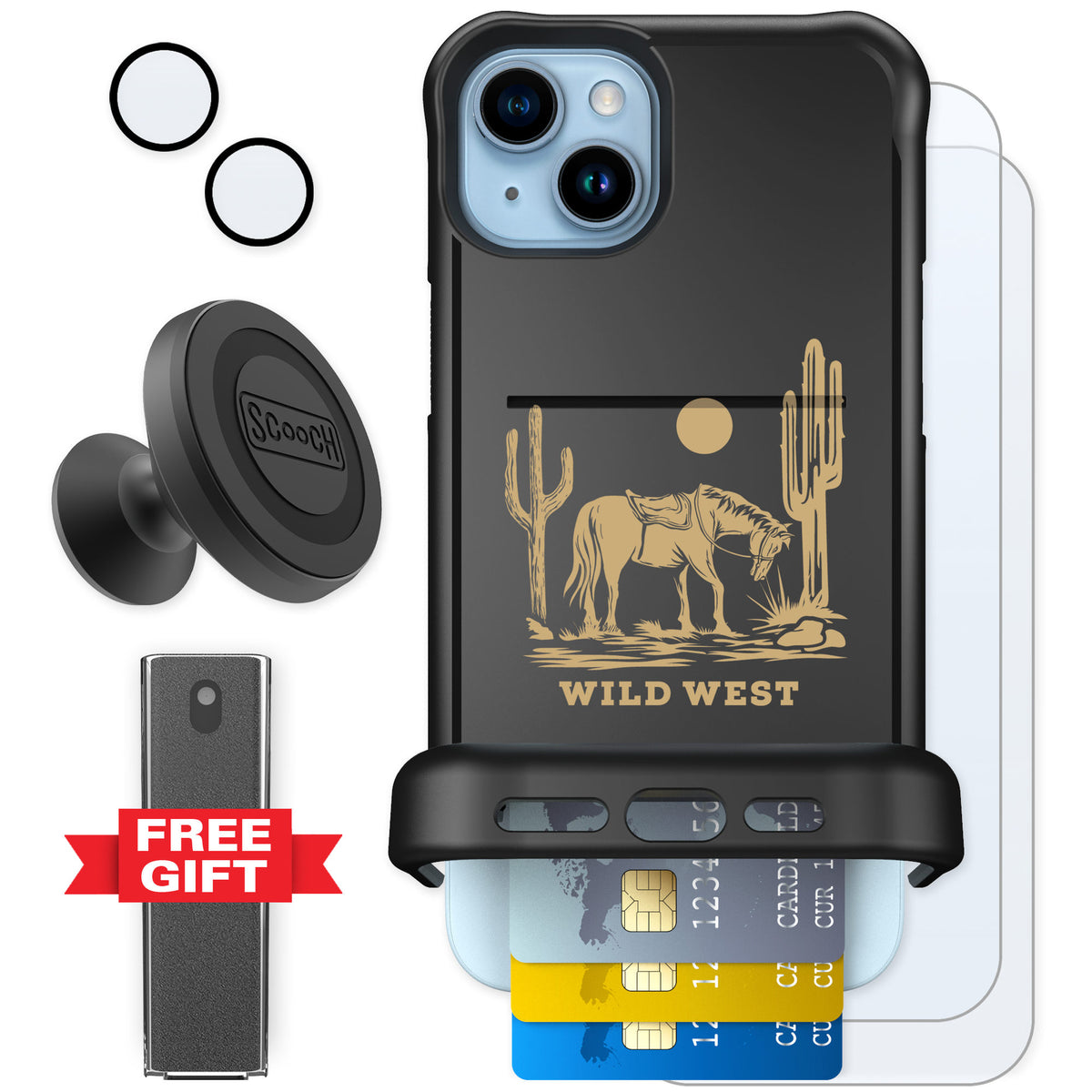 Scooch Wingmate Wild West for iPhone 15 Plus — Defender Bundle