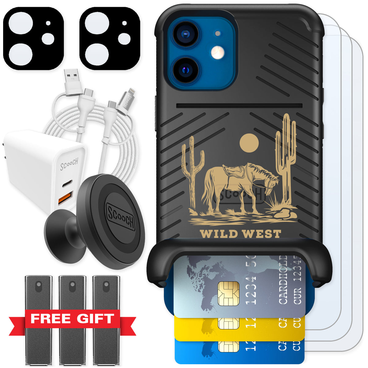 Scooch Wingmate Wild West for iPhone 12 mini — Ultimate Bundle