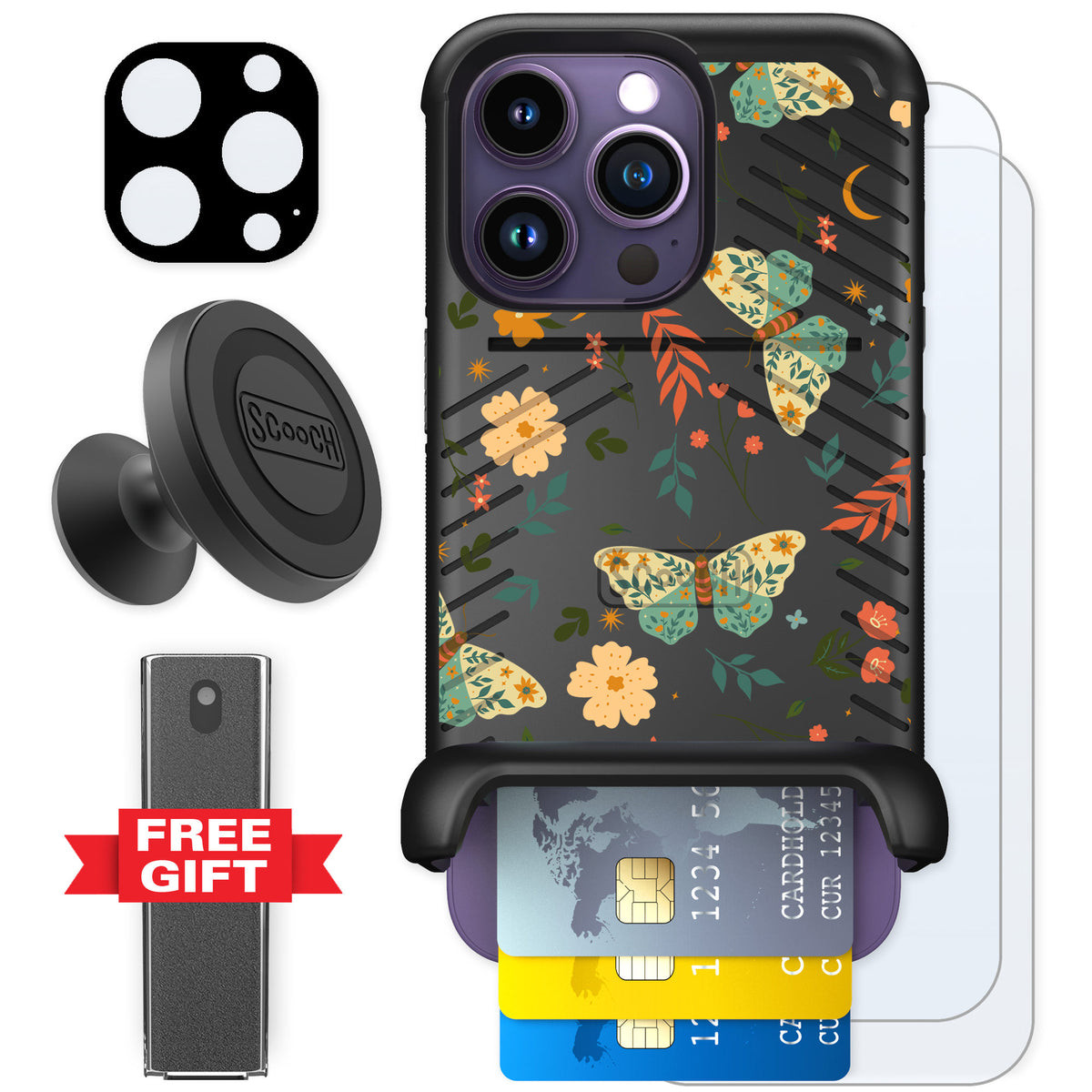 Scooch Wingmate Boho Nights for iPhone 14 Pro — Defender Bundle