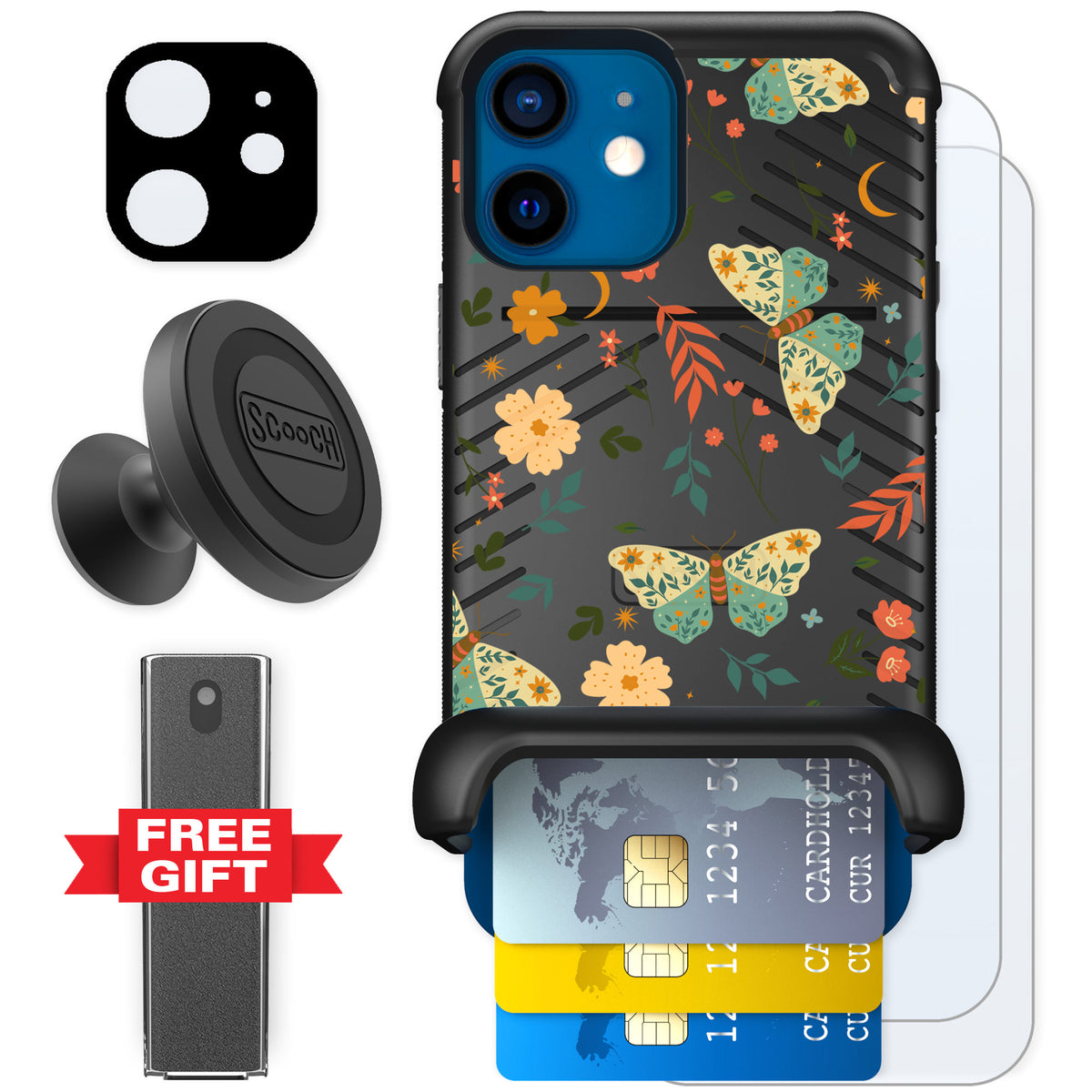 Scooch Wingmate Boho Nights for iPhone 12 mini — Defender Bundle