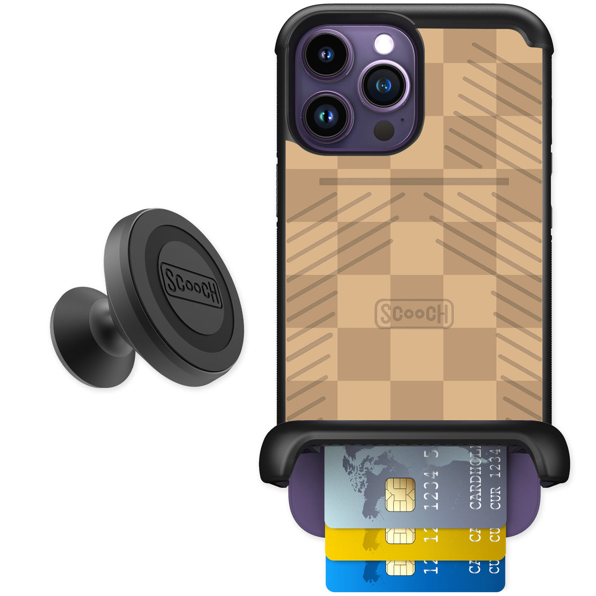 Scooch Wingmate Checkered Beige for iPhone 14 Pro Max — Starter Bundle