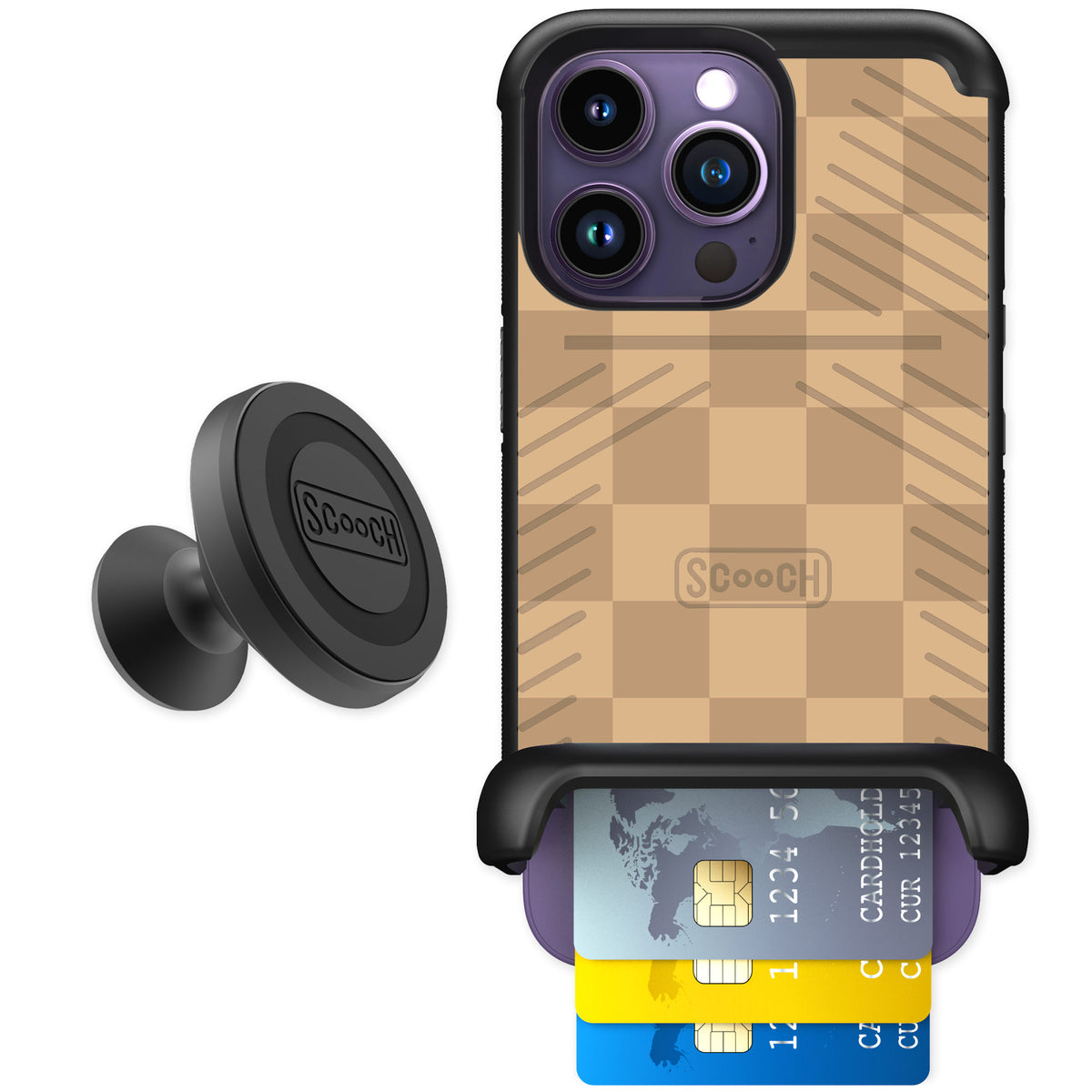 Scooch Wingmate Checkered Beige for iPhone 14 Pro — Starter Bundle