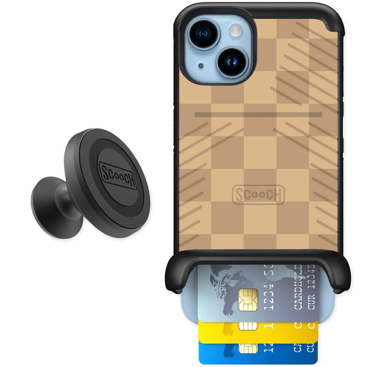 Scooch Wingmate Checkered Beige for iPhone 14 — Starter Bundle