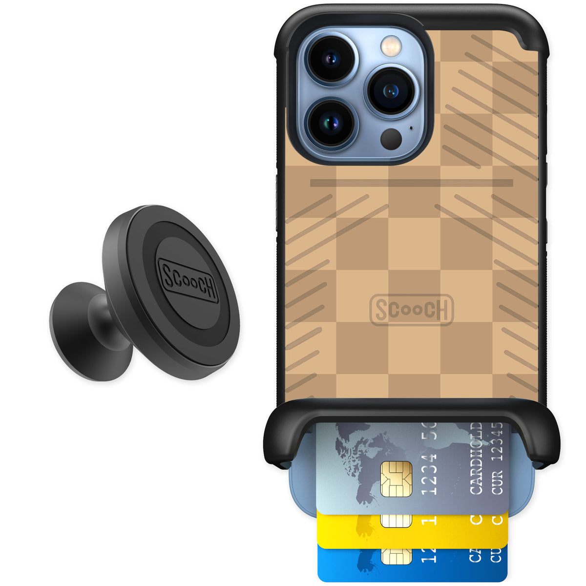 Scooch Wingmate Checkered Beige for iPhone 13 Pro — Starter Bundle