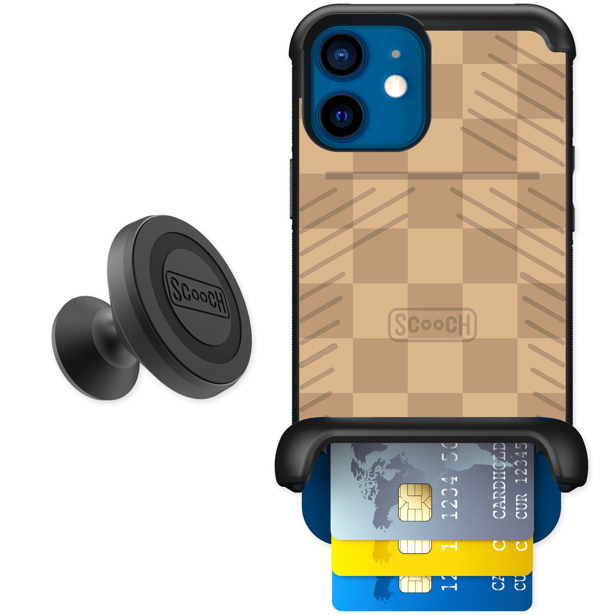 Scooch Wingmate Checkered Beige for iPhone 12 — Starter Bundle