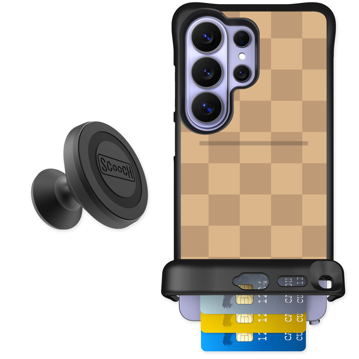 Scooch Wingmate Checkered Beige for Galaxy S26 Ultra — Starter Bundle