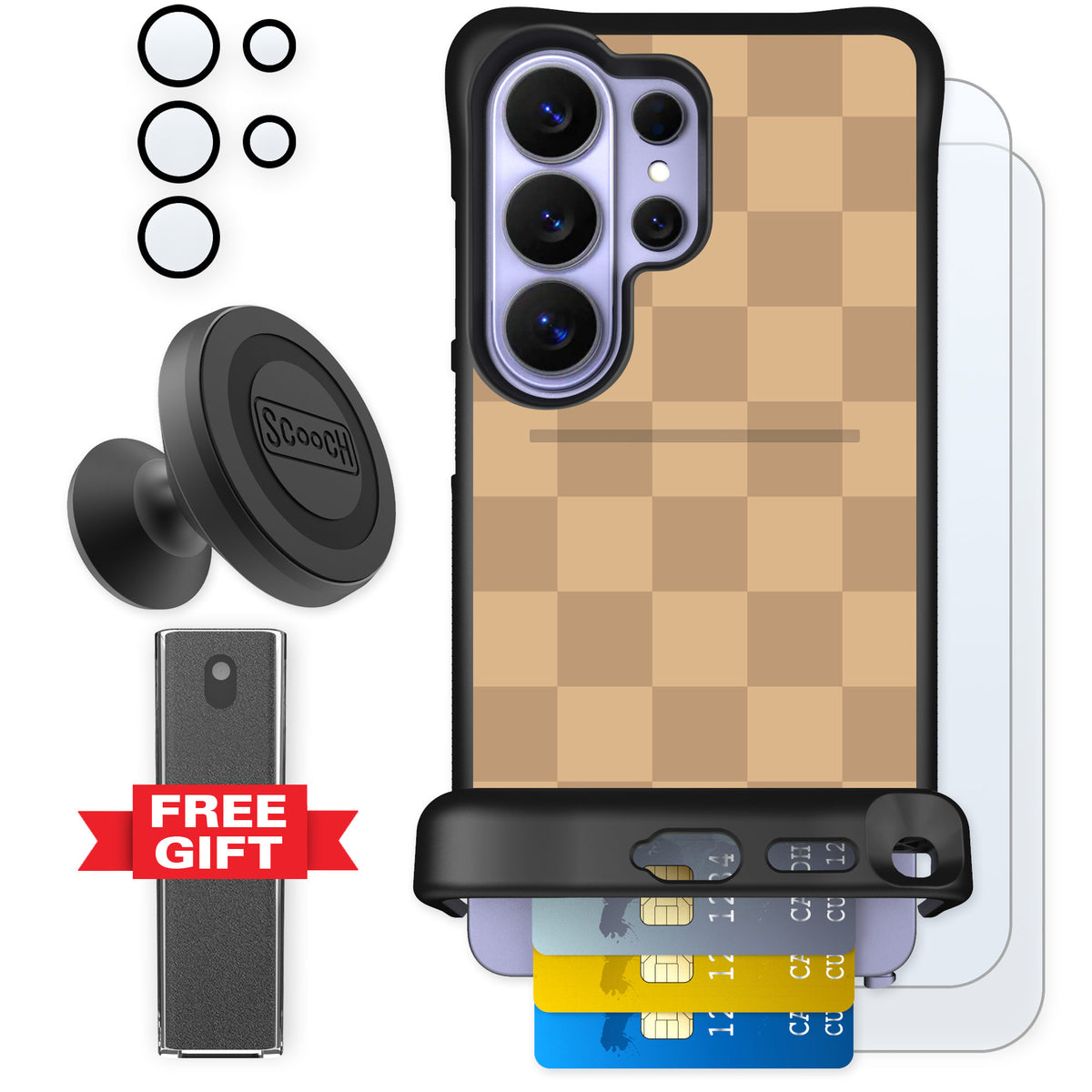 Scooch Wingmate Checkered Beige for Galaxy S26 Ultra — Defender Bundle