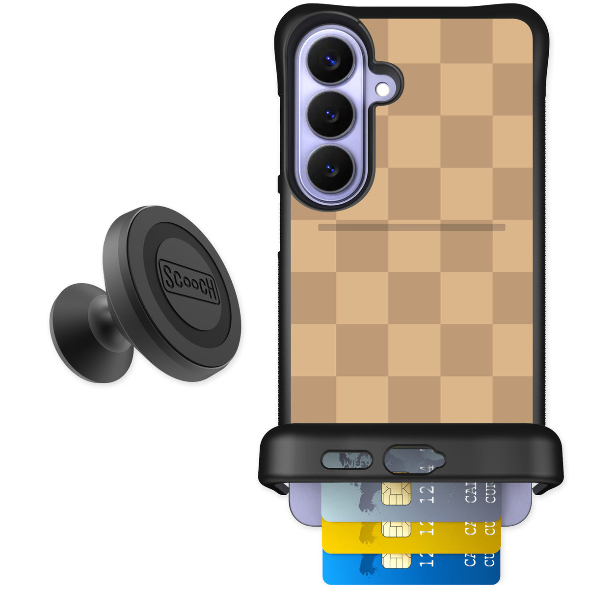 Scooch Wingmate Checkered Beige for Galaxy S26+ — Starter Bundle