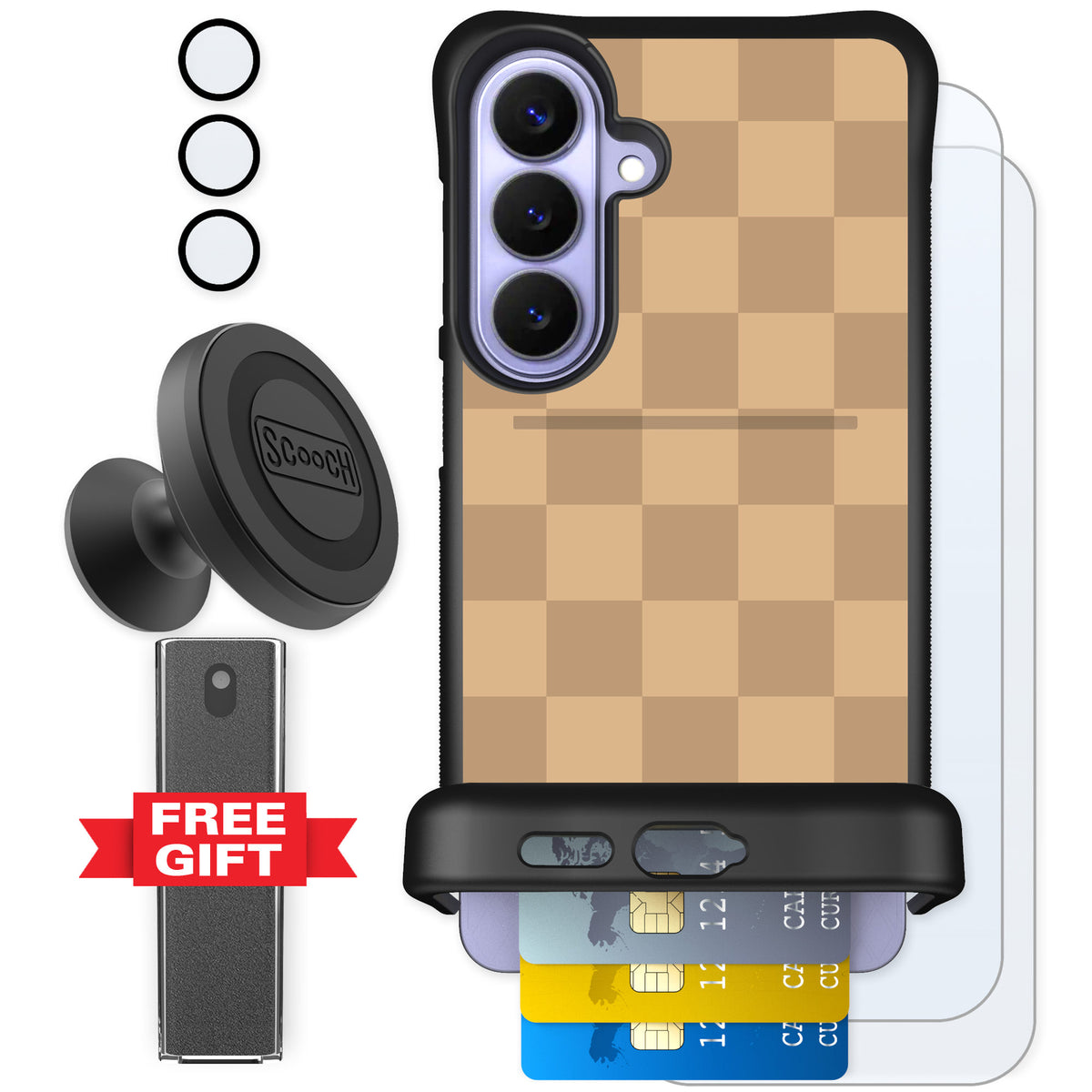 Scooch Wingmate Checkered Beige for Galaxy S26+ — Defender Bundle
