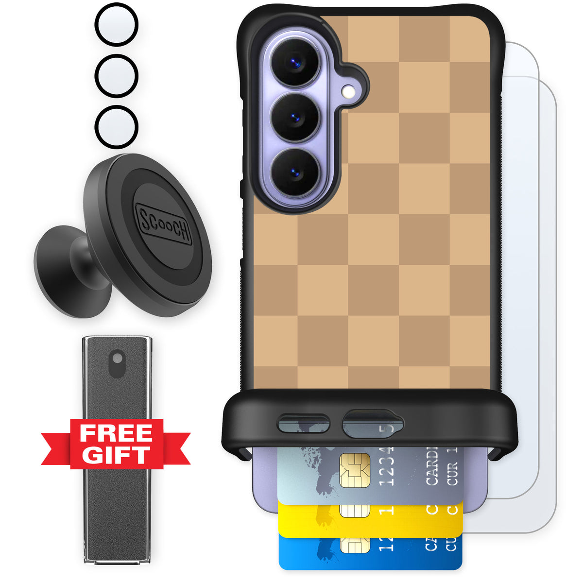 Scooch Wingmate Checkered Beige for Galaxy S26 — Defender Bundle