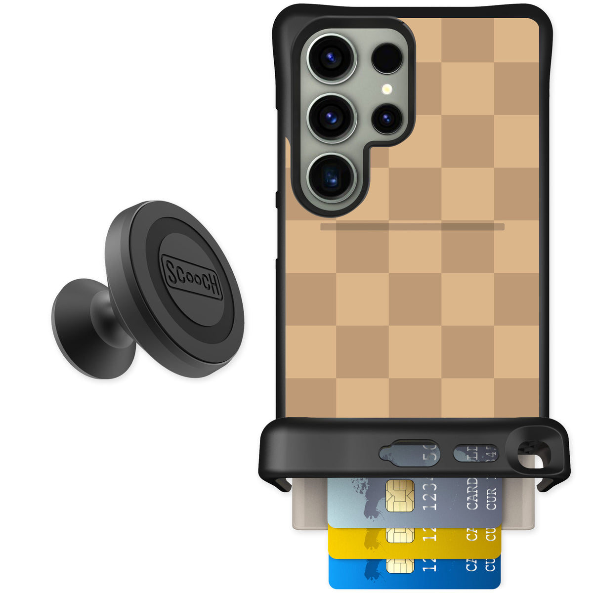 Scooch Wingmate Checkered Beige for Galaxy S24 Ultra — Starter Bundle