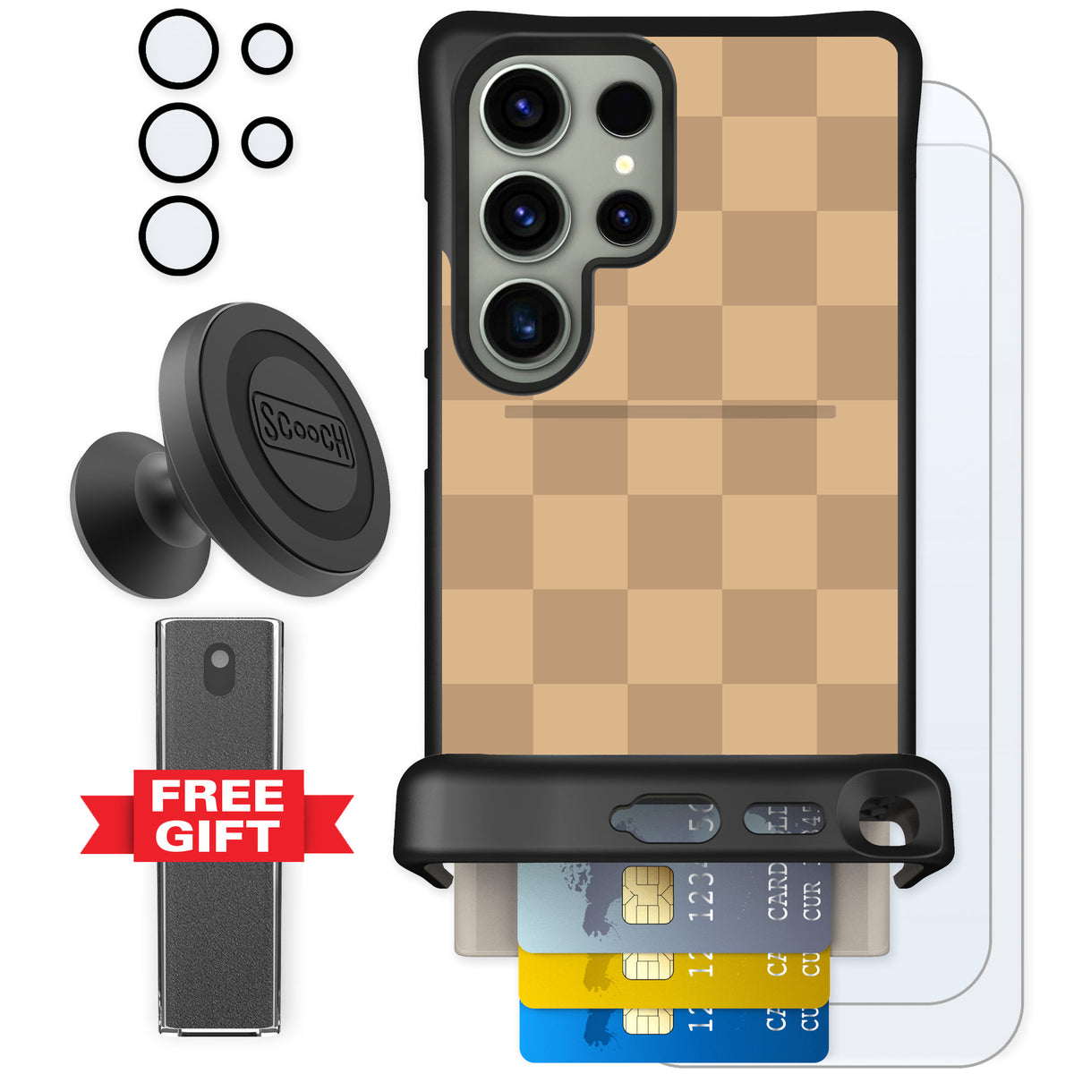 Scooch Wingmate Checkered Beige for Galaxy S24 Ultra — Defender Bundle