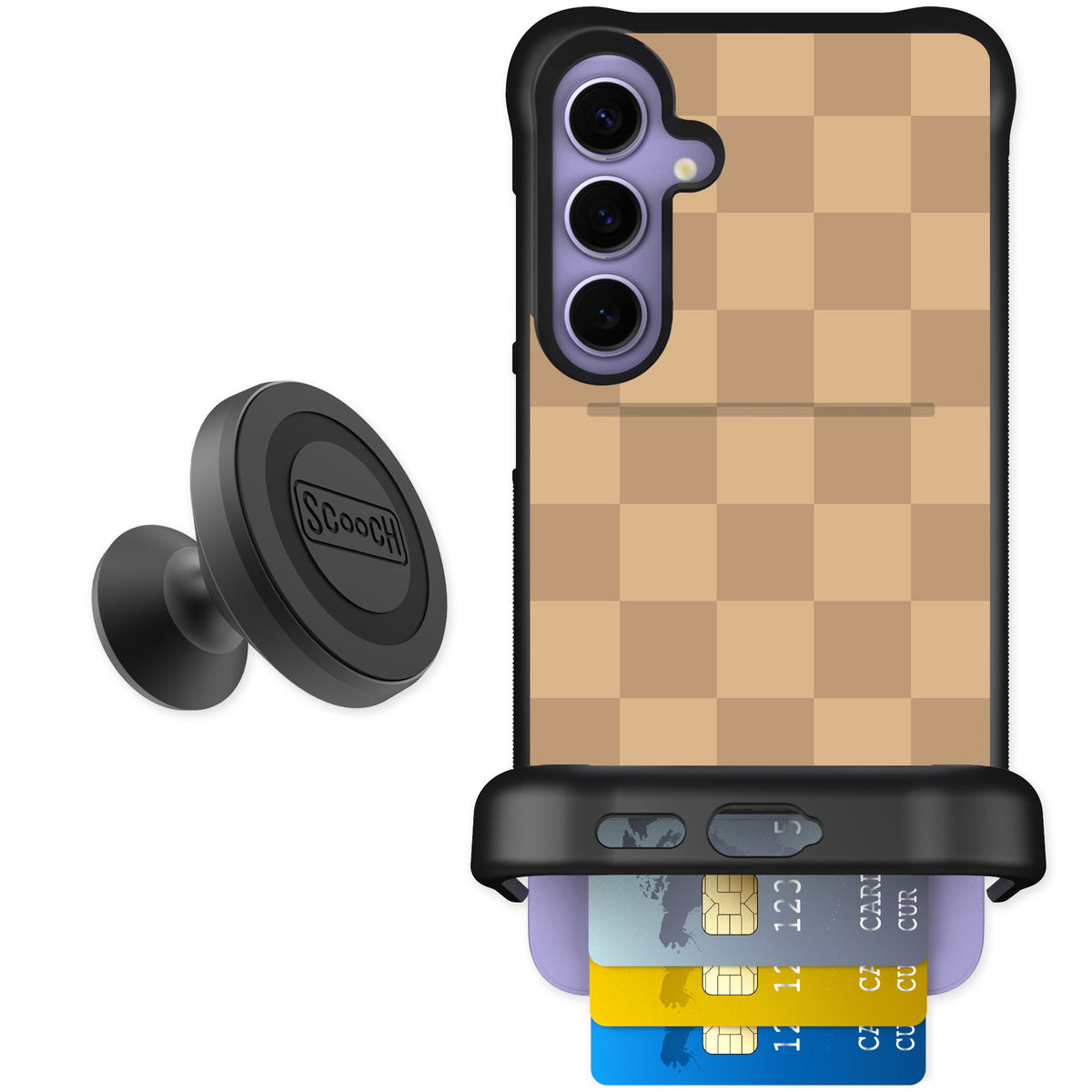 Scooch Wingmate Checkered Beige for Galaxy S24+ — Starter Bundle