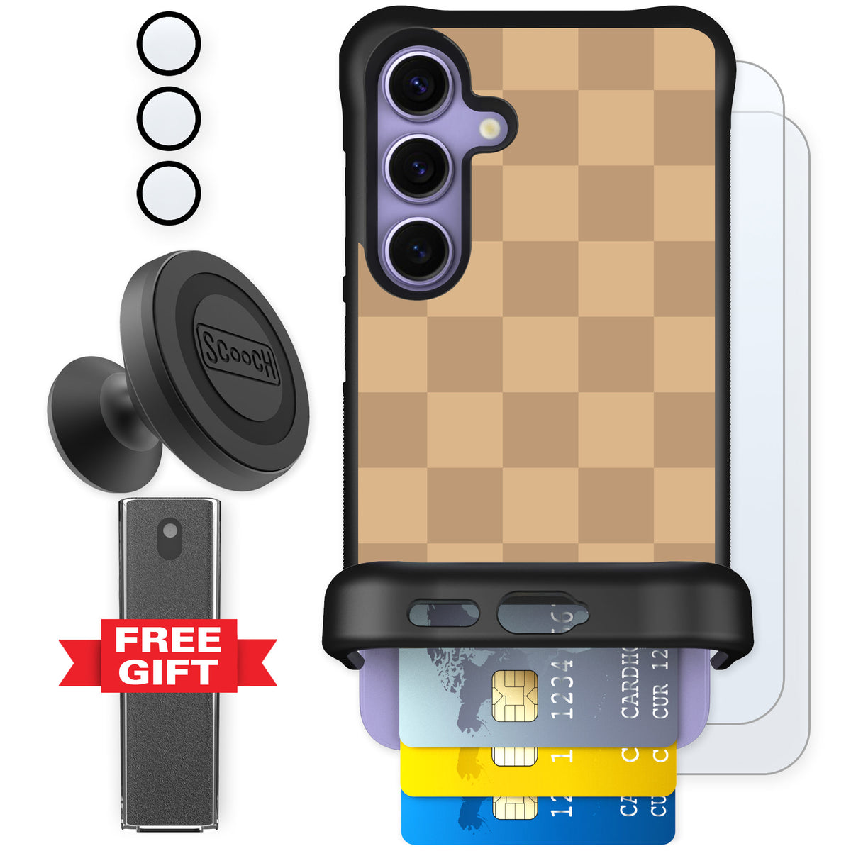 Scooch Wingmate Checkered Beige for Galaxy S24 — Defender Bundle