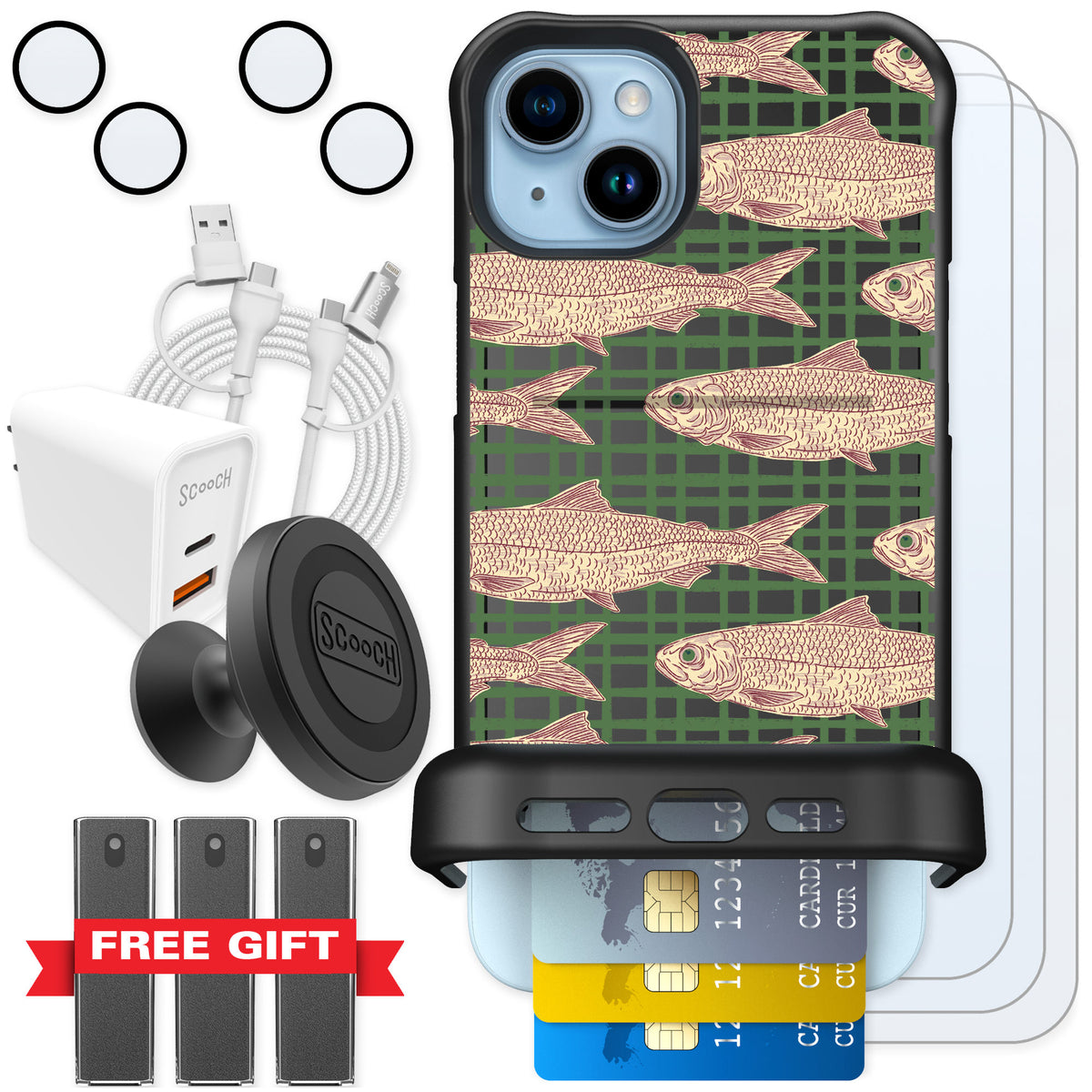 Scooch Wingmate Fresh Catch for iPhone 15 Plus — Ultimate Bundle
