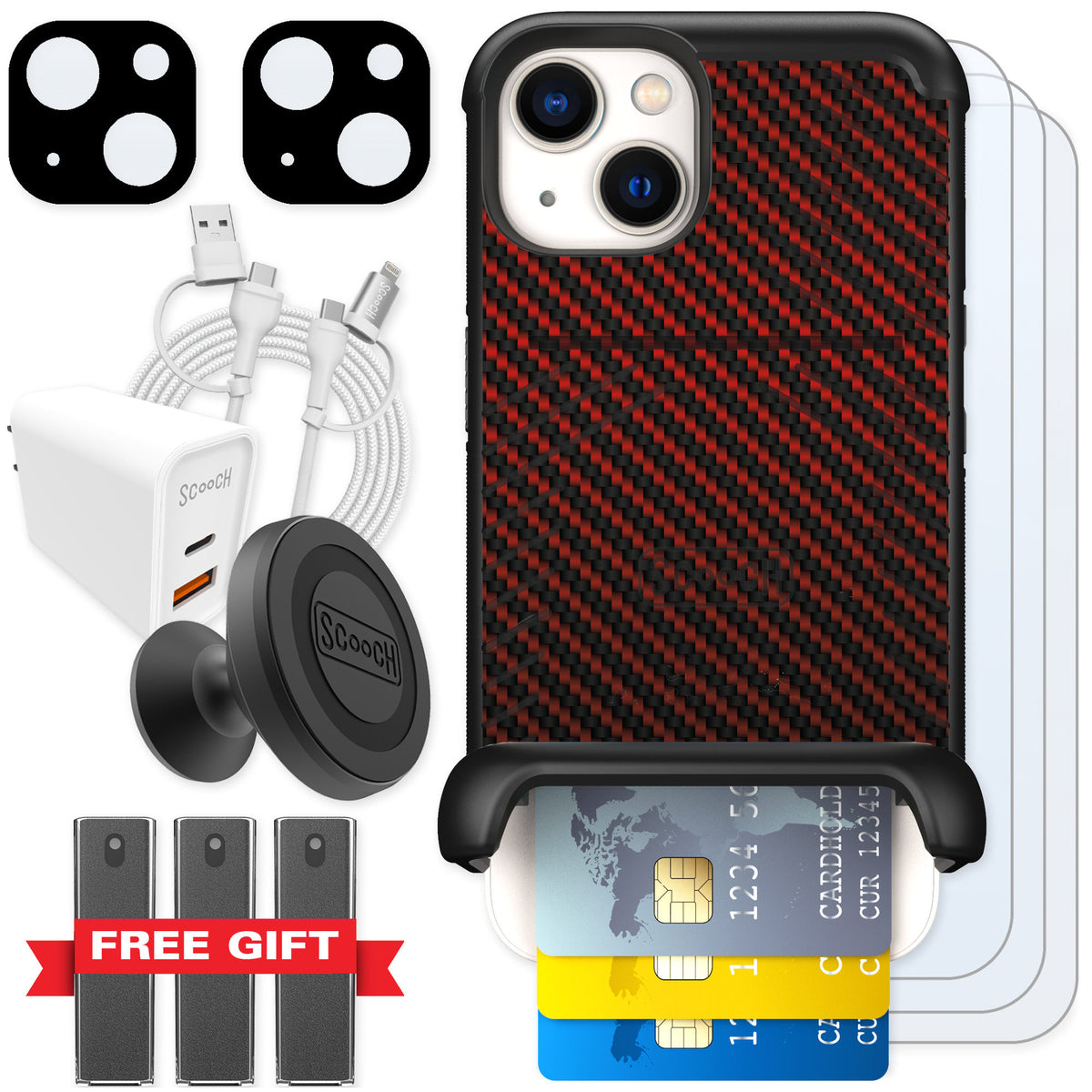 Scooch Wingmate Red Carbon Fiber for iPhone 13 — Ultimate Bundle