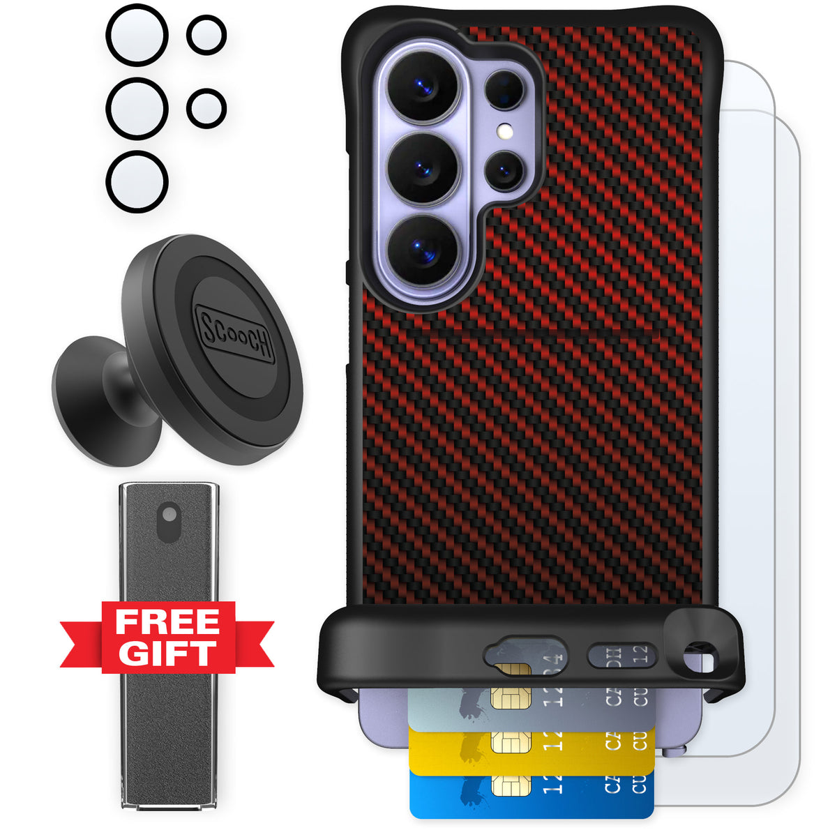 Scooch Wingmate Red Carbon Fiber for Galaxy S26 Ultra — Defender Bundle