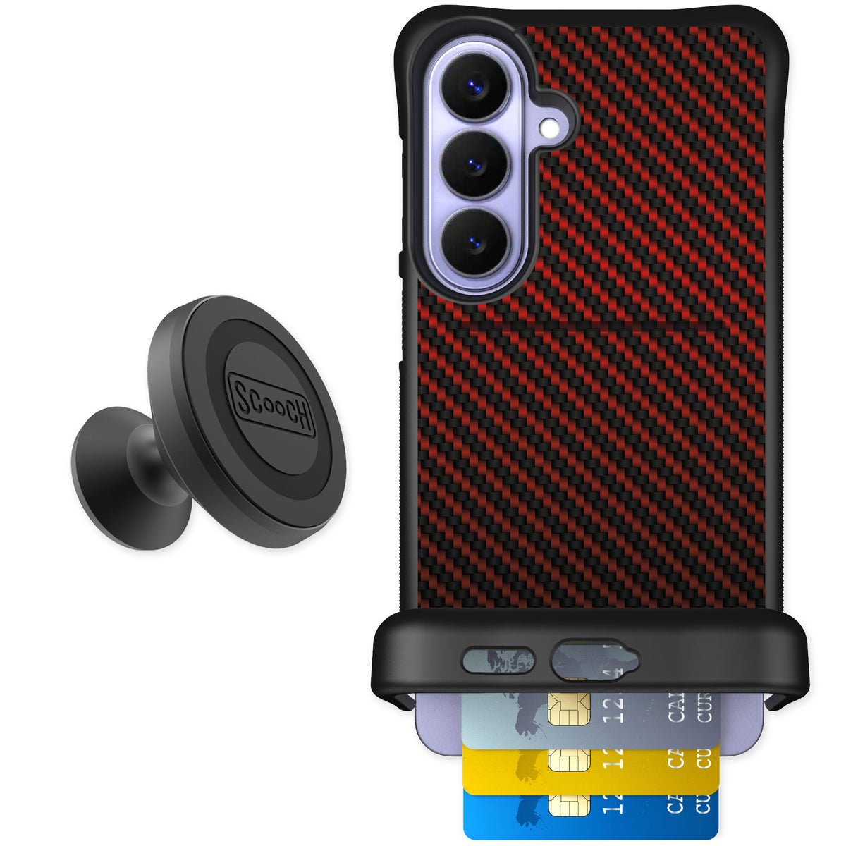 Scooch Wingmate Red Carbon Fiber for Galaxy S26+ — Starter Bundle