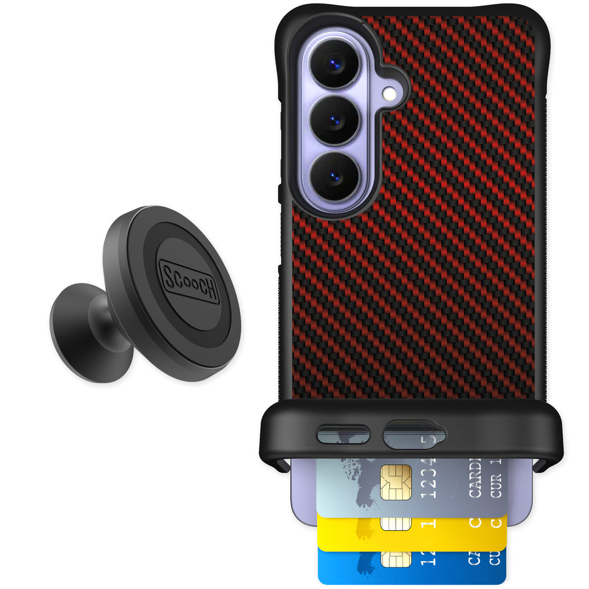 Scooch Wingmate Red Carbon Fiber for Galaxy S26 — Starter Bundle