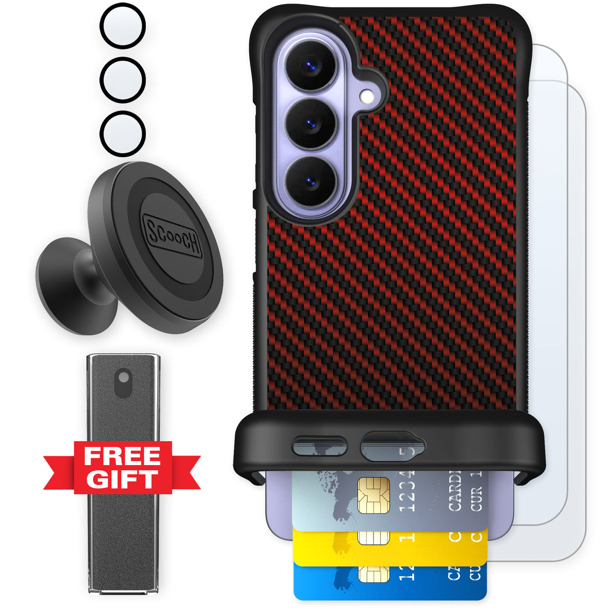 Scooch Wingmate Red Carbon Fiber for Galaxy S26 — Defender Bundle