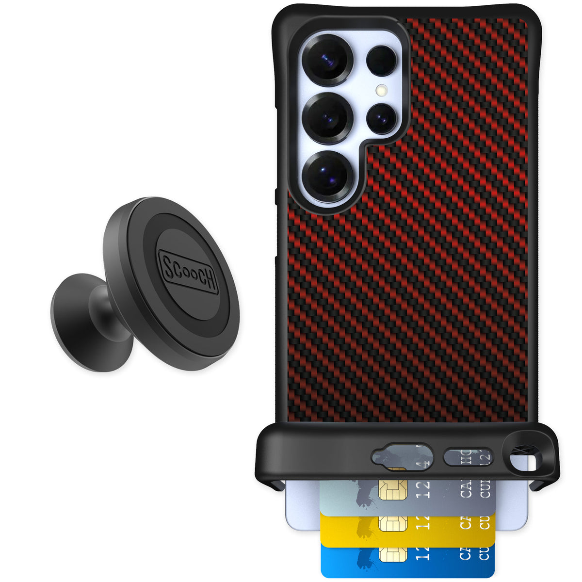 Scooch Wingmate Red Carbon Fiber for Galaxy S25 Ultra — Starter Bundle