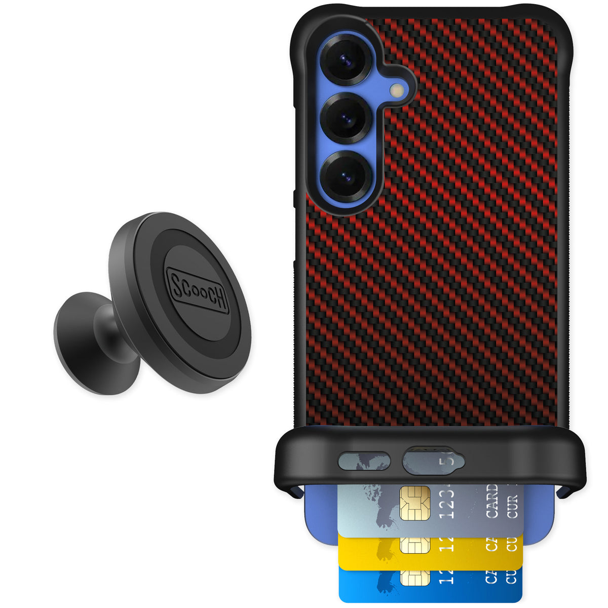 Scooch Wingmate Red Carbon Fiber for Galaxy S25+ — Starter Bundle