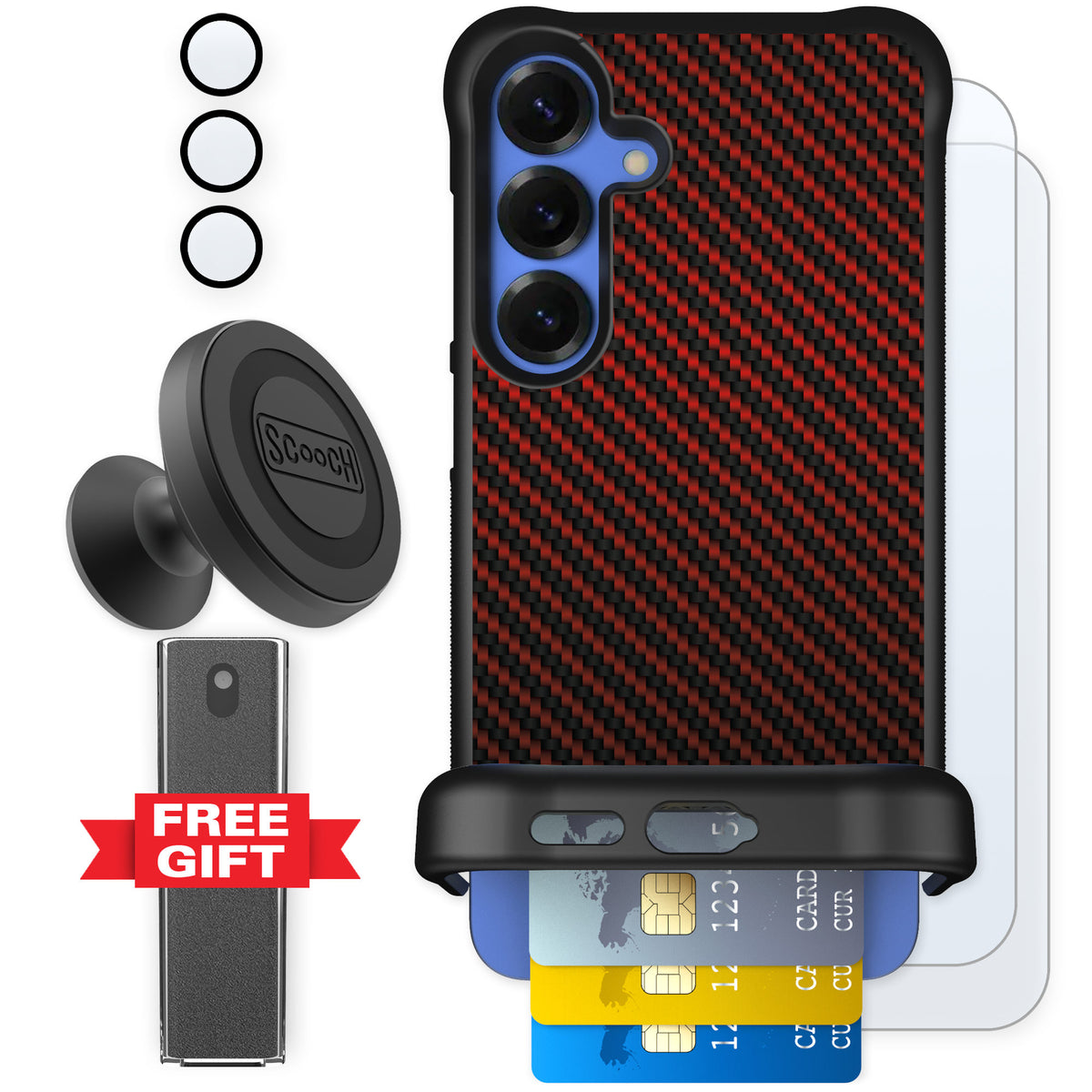 Scooch Wingmate Red Carbon Fiber for Galaxy S25+ — Defender Bundle