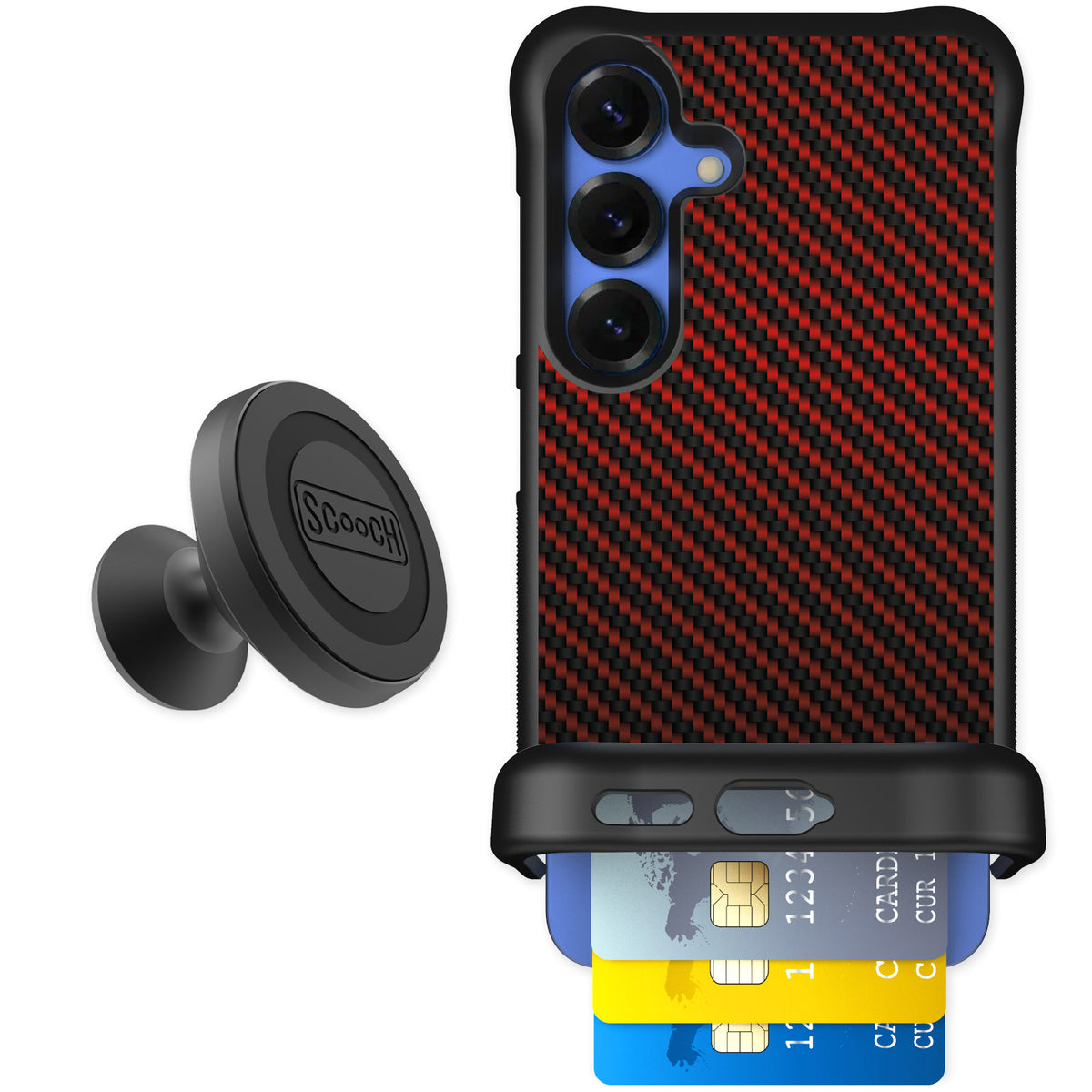 Scooch Wingmate Red Carbon Fiber for Galaxy S25 — Starter Bundle