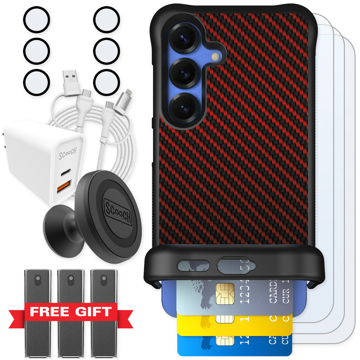Scooch Wingmate Red Carbon Fiber for Galaxy S25 — Ultimate Bundle