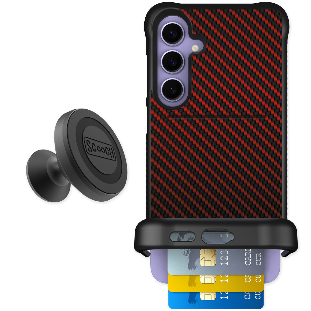 Scooch Wingmate Red Carbon Fiber for Galaxy S24+ — Starter Bundle