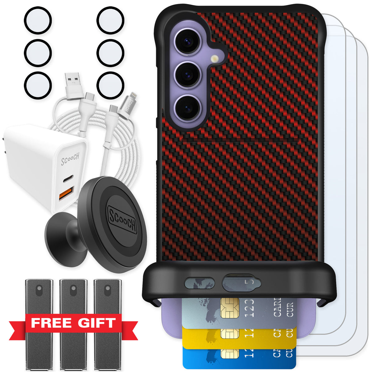 Scooch Wingmate Red Carbon Fiber for Galaxy S24+ — Ultimate Bundle