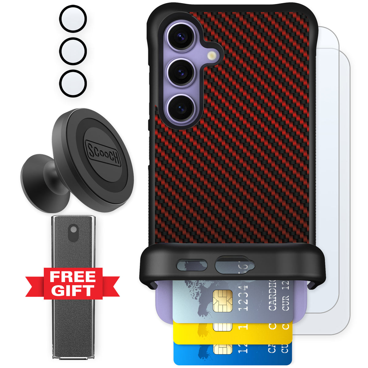 Scooch Wingmate Red Carbon Fiber for Galaxy S24 — Defender Bundle