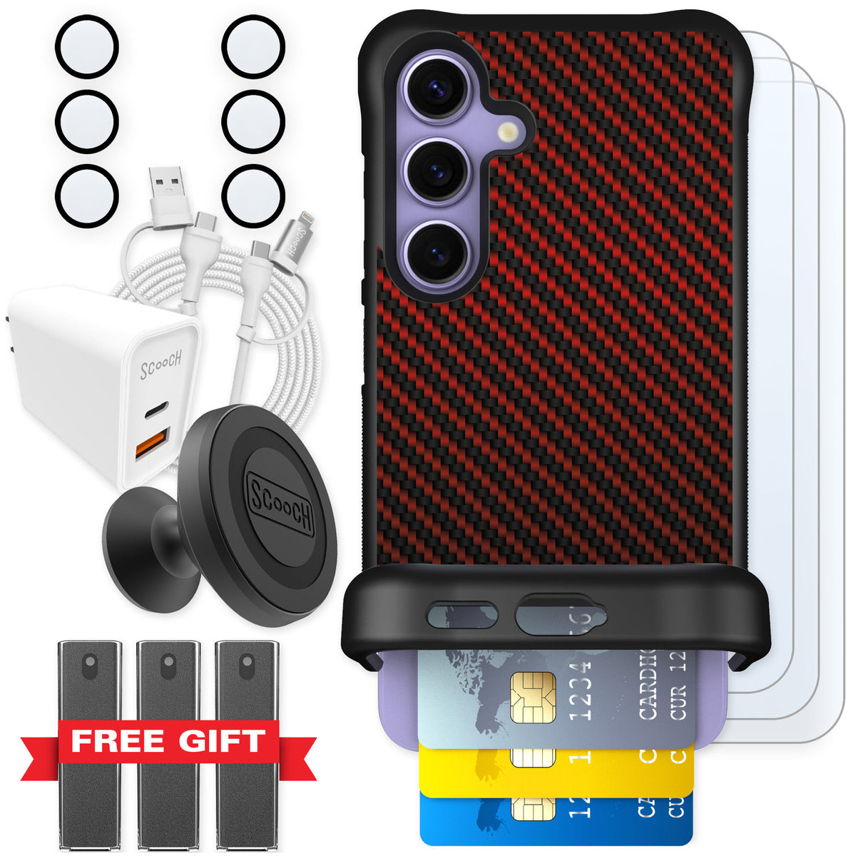 Scooch Wingmate Red Carbon Fiber for Galaxy S24 — Ultimate Bundle