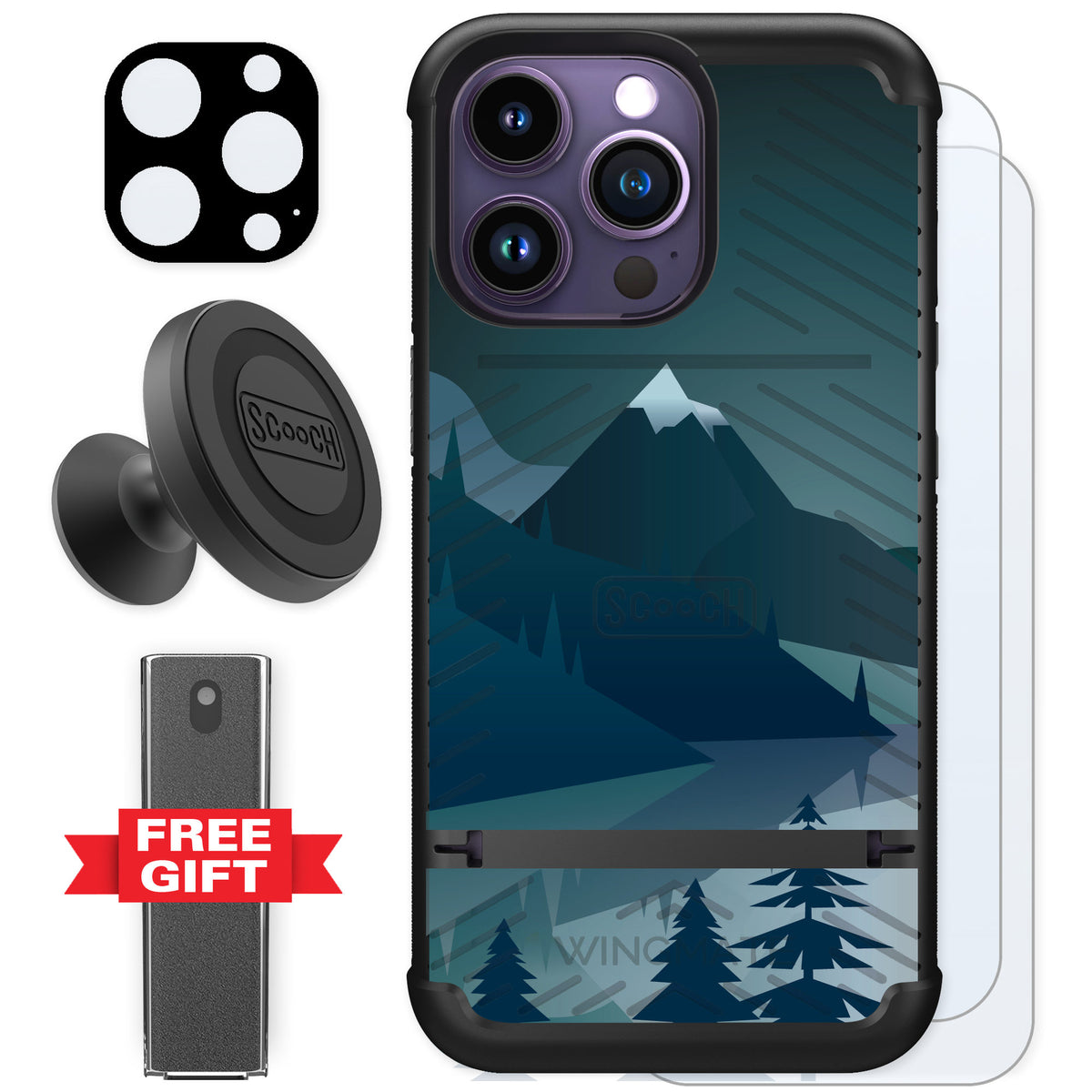 Scooch Wingmate Midnight Ridge for iPhone 14 Pro — Defender Bundle