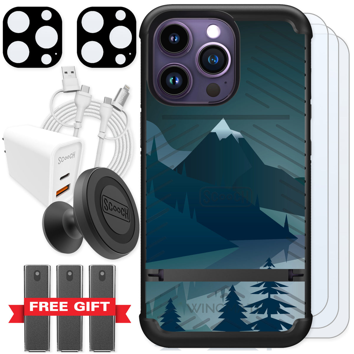 Scooch Wingmate Midnight Ridge for iPhone 14 Pro — Ultimate Bundle
