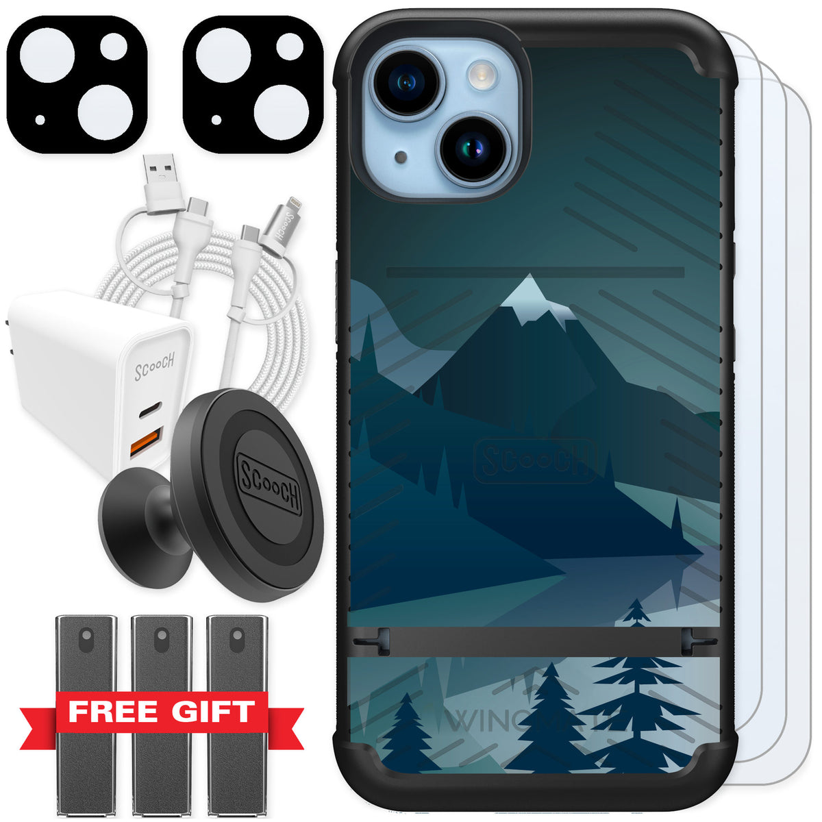 Scooch Wingmate Midnight Ridge for iPhone 14 — Ultimate Bundle