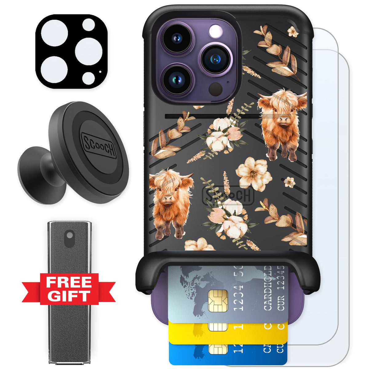 Scooch Wingmate Baby Cow for iPhone 14 Pro — Defender Bundle
