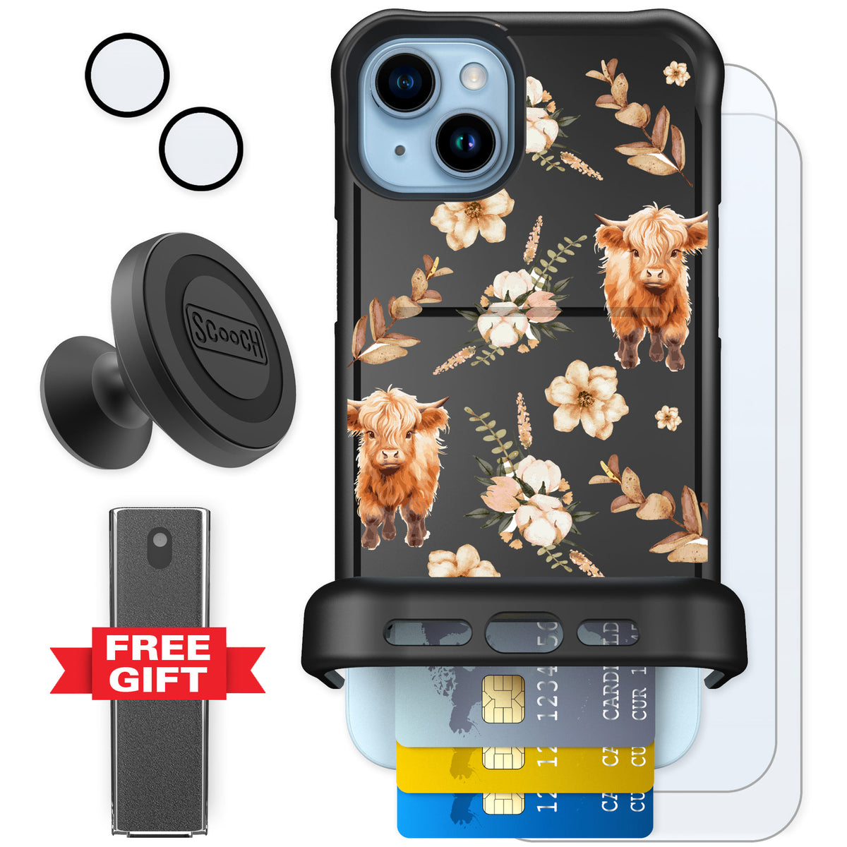 Scooch Wingmate Baby Cow for iPhone 14 Plus — Defender Bundle