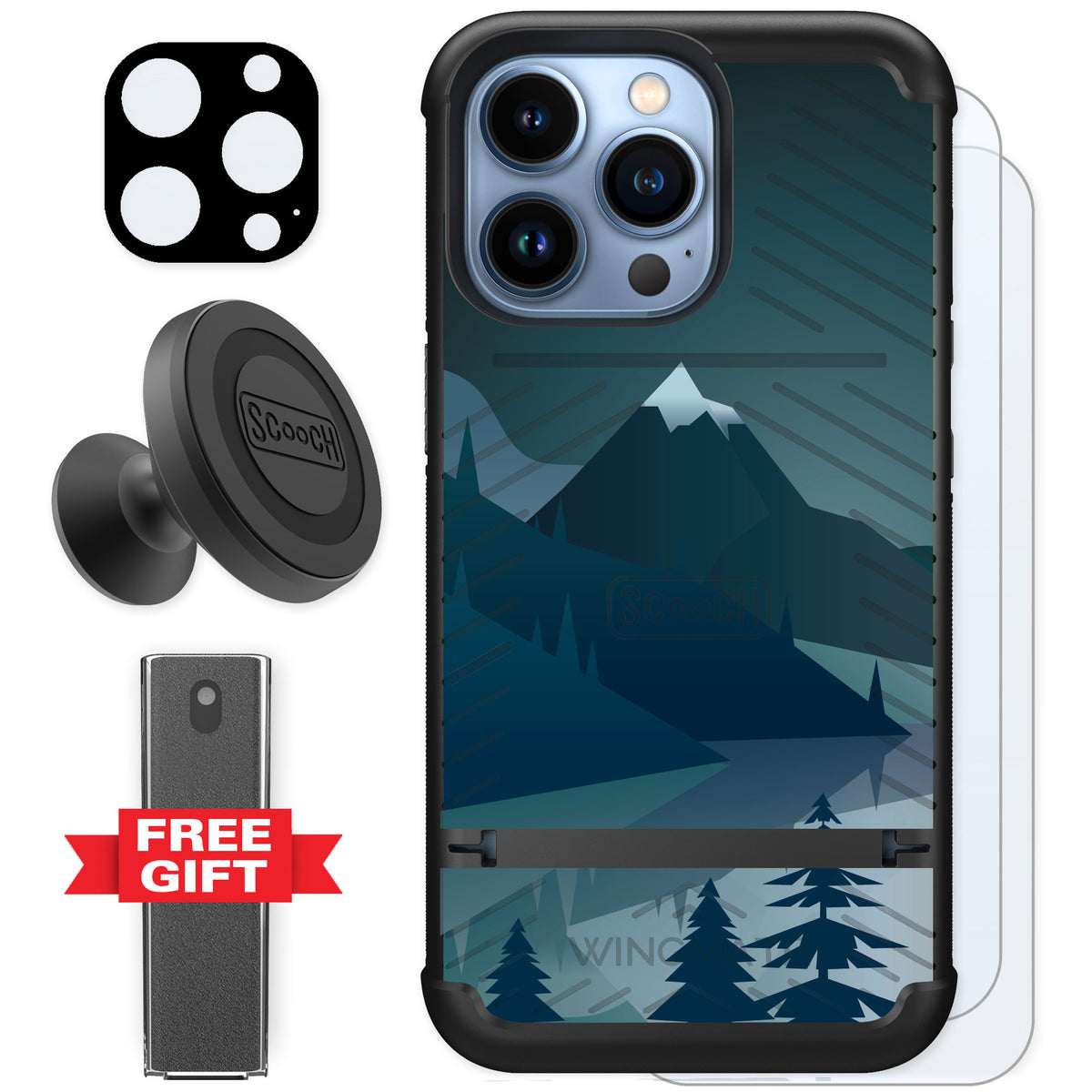 Scooch Wingmate Midnight Ridge for iPhone 13 Pro — Defender Bundle
