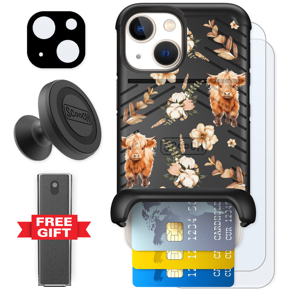 Scooch Wingmate Baby Cow for iPhone 13 mini — Defender Bundle