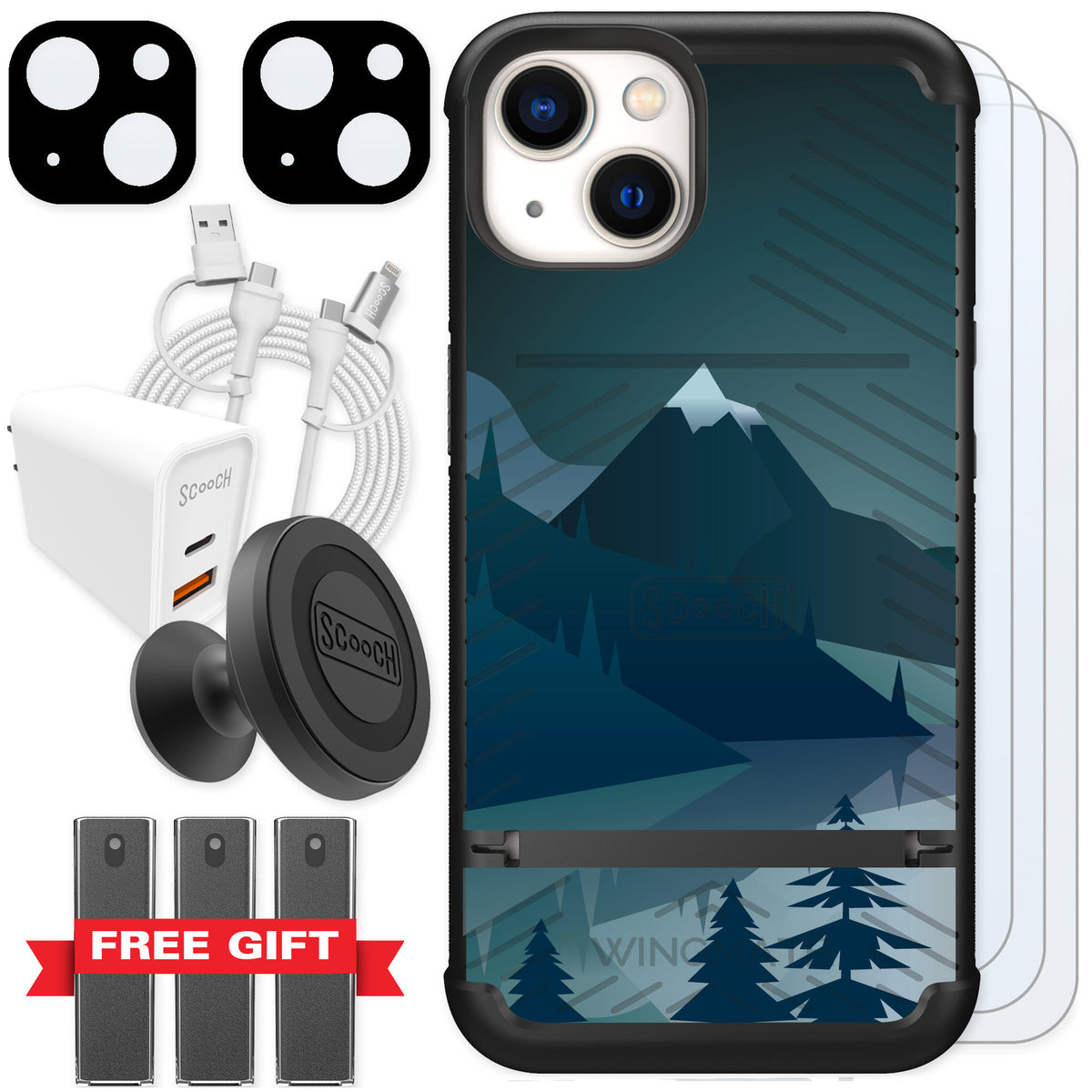 Scooch Wingmate Midnight Ridge for iPhone 13 — Ultimate Bundle